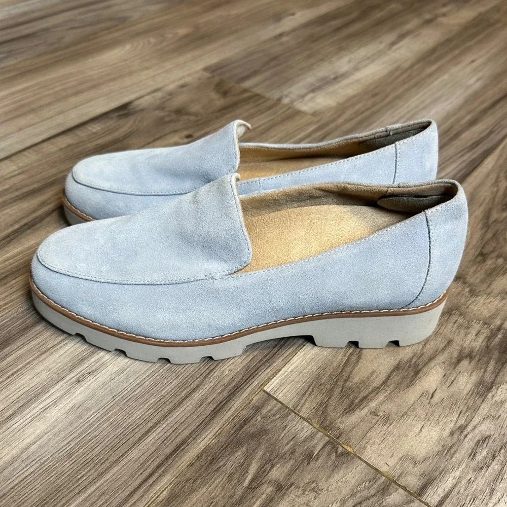 Vionic Kensley Light Blue Suede Lug Sole Loafers Womens Supportive Shoes Size 7
